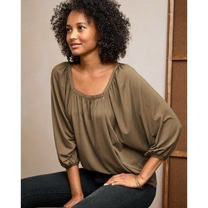 Garnet Hill Square Neck Knit Top Brown Women's XL Blouse 3/4 Batwing Sleeve New